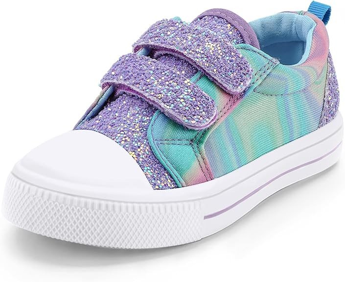 K KomForme Toddler Boys & Girls Shoes Kids Canvas Sneakers with Cartoon Dual Hook and Loops