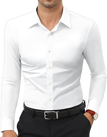 Lion Nardo Stretch Mens Dress Shirts Long Sleeve Slim Fit Dress Shirts for Men Muscle Fit Wrinkle Free Button Down Shirt