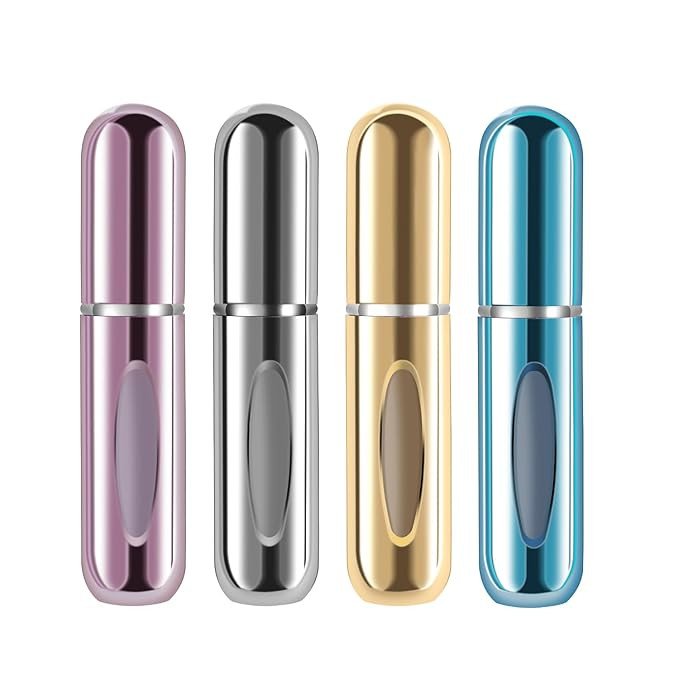 Portable Mini Perfume Atomizer Bottle, Atomizer Perfume Spray, Scent Pump Case, Refillable Travel (5ml, 5 Pack) (Purple, Gold, Green, Red, Black)