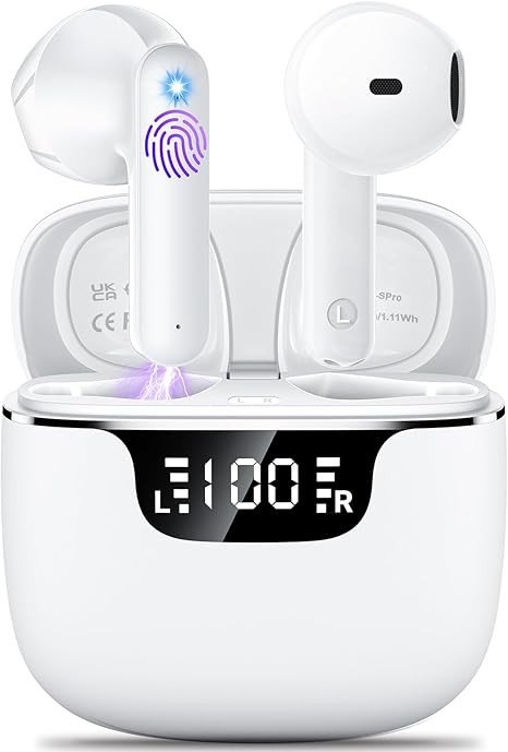 Wireless Earbuds Bluetooth 5.4 with LED Display Case, Mini in-Ear Bluetooth Earbuds, ENC Noise Cancelling for Calls,42H Playtime,Type-C Fast Charging, Touch Control,3.5g for Android & iOS Blue